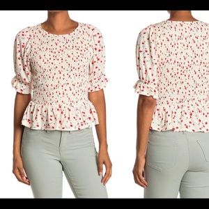 Smocked Peplum Hem Blouse | IV Red
